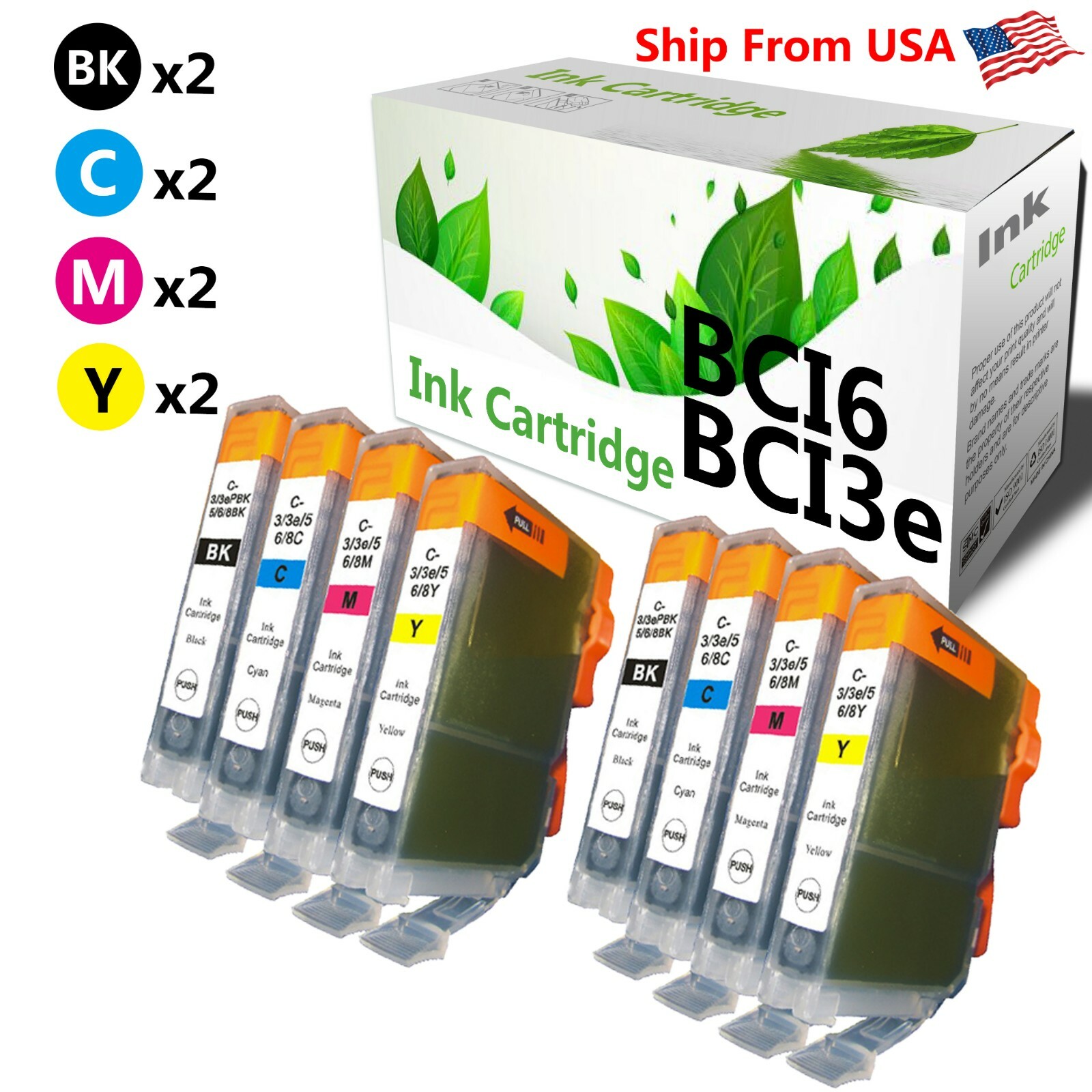 8pack BCI3e BCI6 ink set for PIXMA iP5000 PIXMA iP4000 PIXMA iP3000 Printer