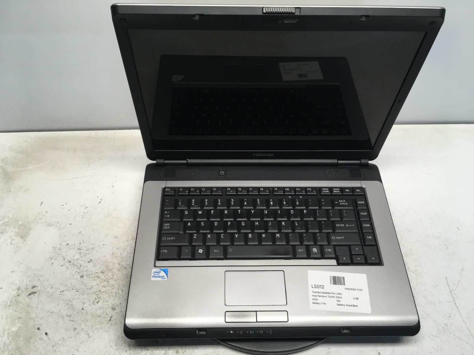 Toshiba Satellite Pro L300-EZ1522 Intel Pentium T4200 2 GB NO HDD Dim Screen