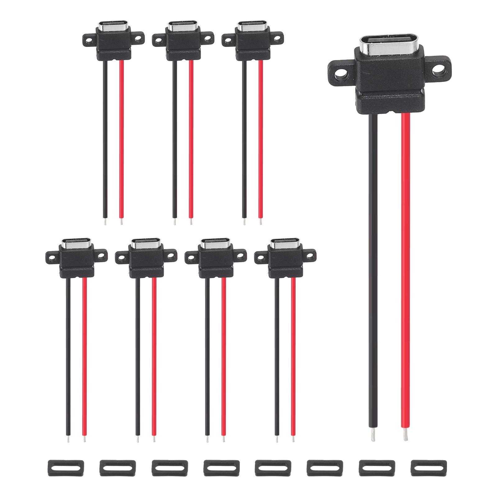 8Pcs Type-C Female USB-C Plug to 2 Pin Bare Wire Connector(Horizontal Terminal)