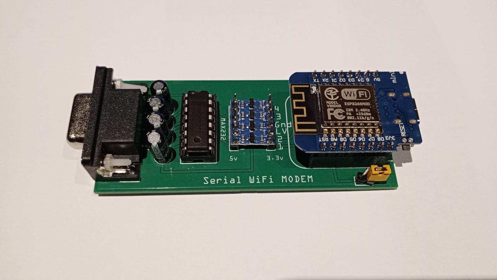 RS232 Serial to WiFi Modem using ESP8266. Use old DOS/Windows PCs on WiFi -Built