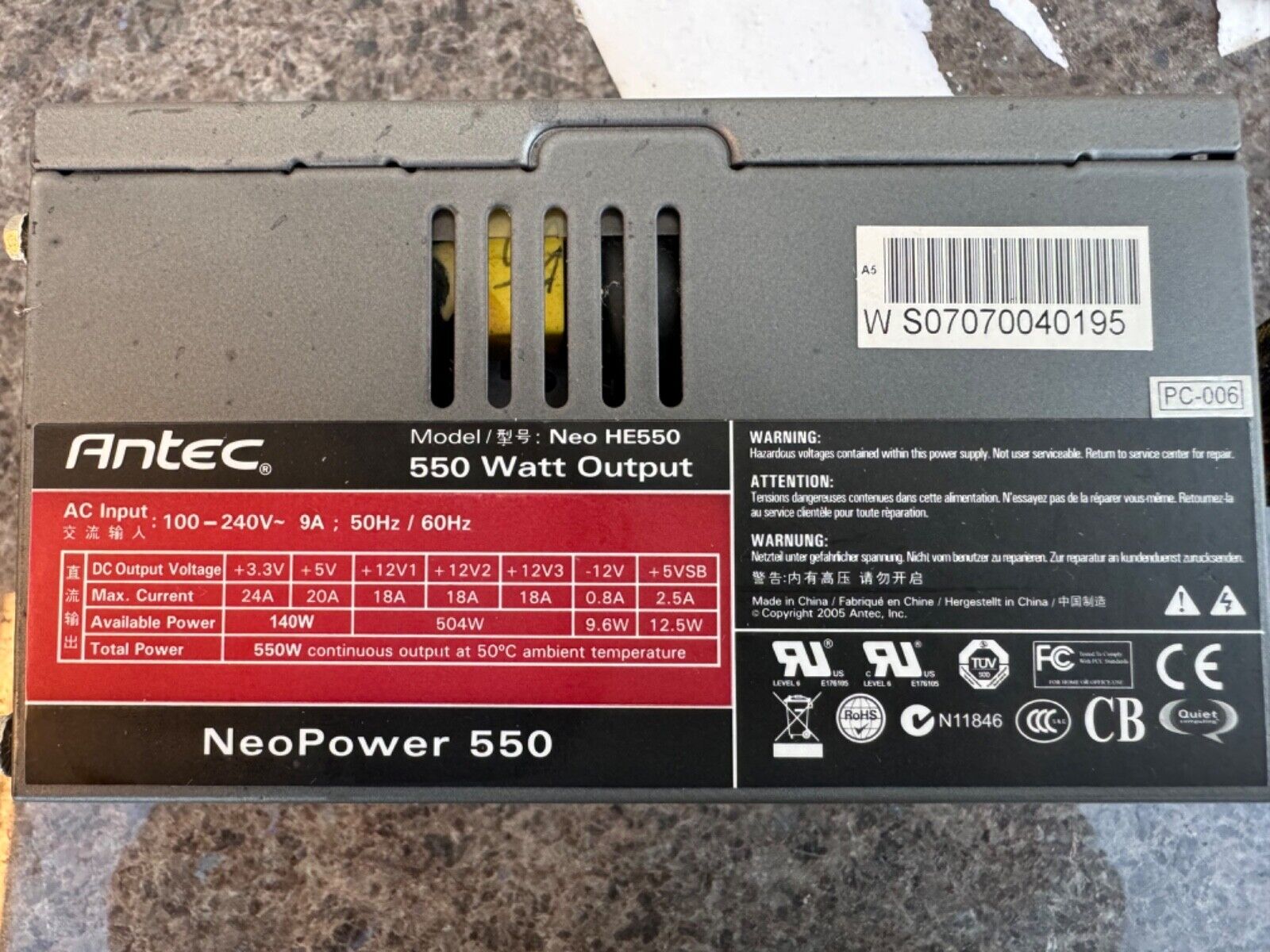 ANTEC Neo HE550 High Efficiency CPU Power Supply 550W Desktop FULLY FUNCTIONAL