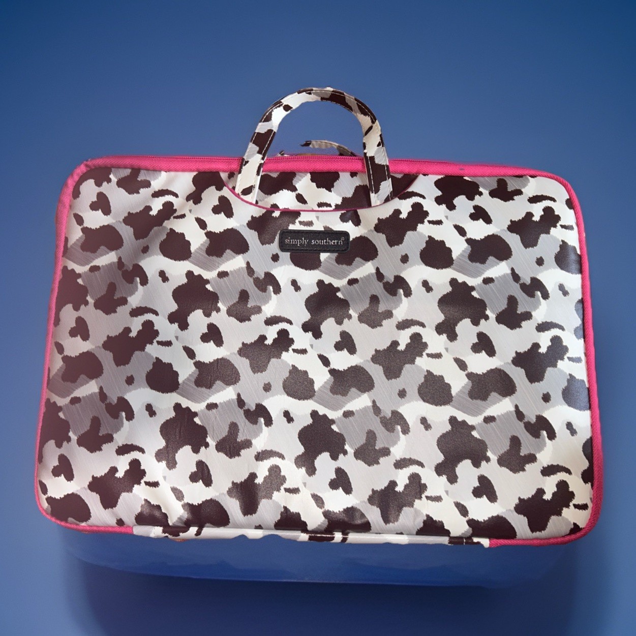 Simply Southern Pink and Cow Print Pockets Laptop Tablet Bag Satchel  11“ x 16“