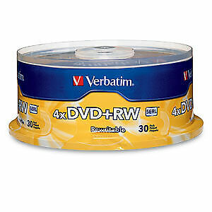 30 Verbatim Blank 4X DVD+RW Logo Branded 4.7GB Rewritable DVD Disc 94834