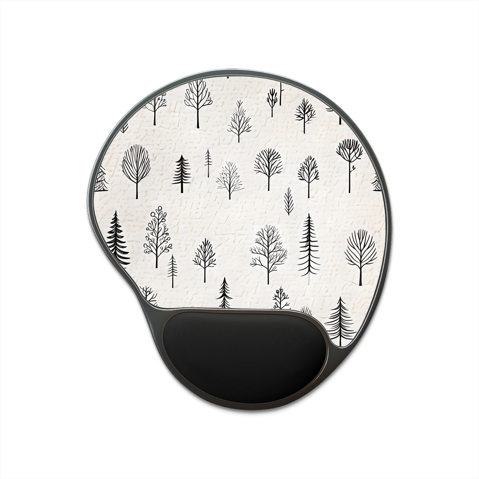 Minimal Black Tree Pattern Mouse Pad with Wrist Rest | Woodland Desk Mat