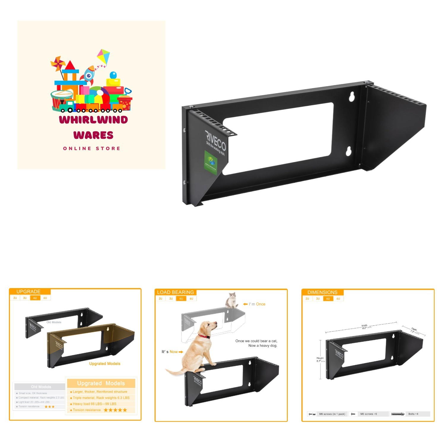 Versatile 4U Wall Mount Rack - Ideal for Network & Studio Equipment, 66-99 LBS