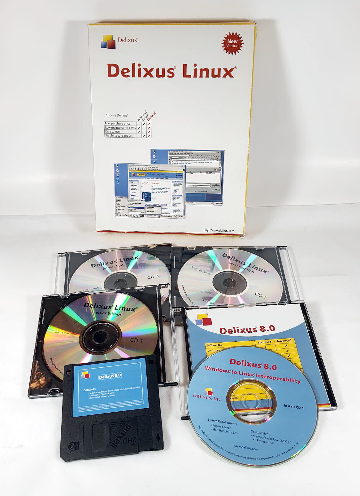 Delixus Linux 8.0 (2003) with CDs, floppy - Extremely Rare HTF OOP