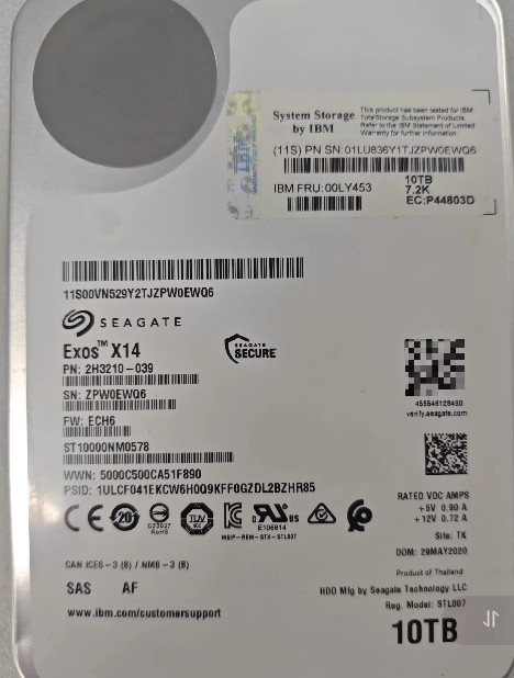 IBM 00LY453 10TB SAS ST10000NM0578 HDD