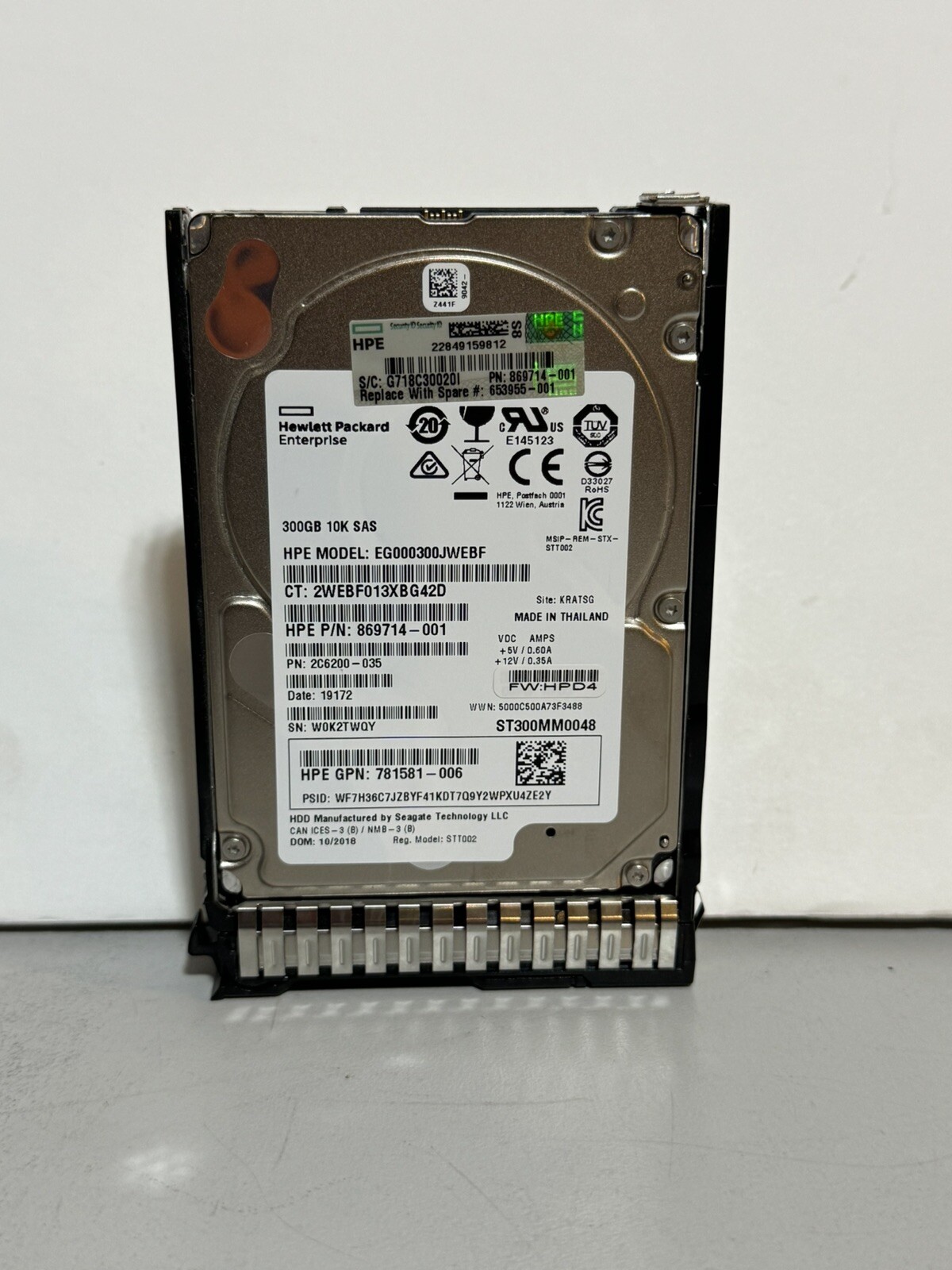 ✔️HPE EG000300JWEBF 300Gb HDD 2.5" 128Mb 10K SAS w/Caddy 869714-001 ✔️FREE S/H✔️