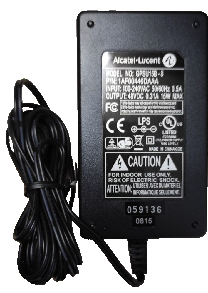 Alcatel-Lucent GPSU15B-8 48V 15W IP Touch Power Supply 4018 4028 4038 4068
