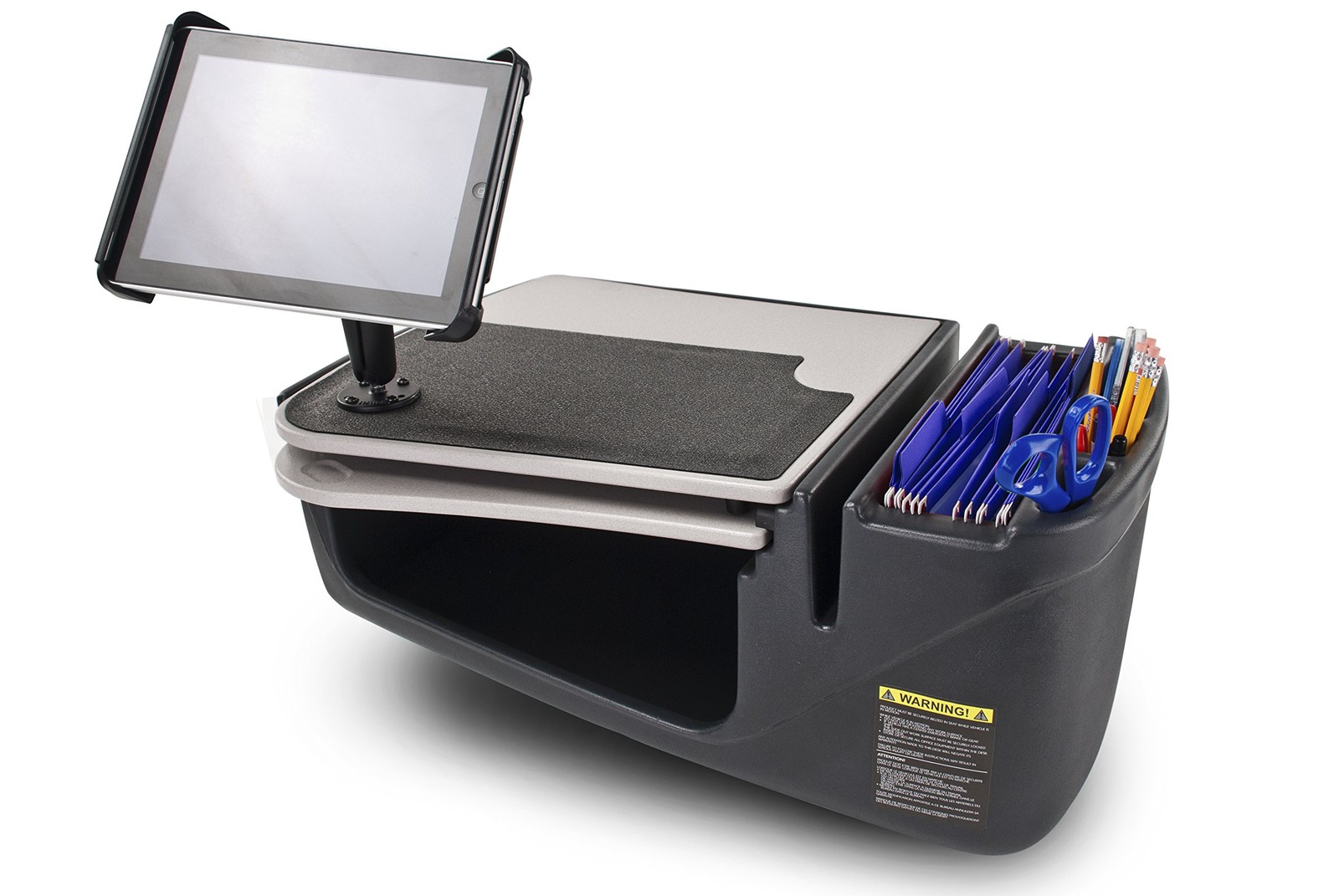 Car Desk Workstation Grey 400W Power Inverter Tablet Mount AutoExec GripMaster
