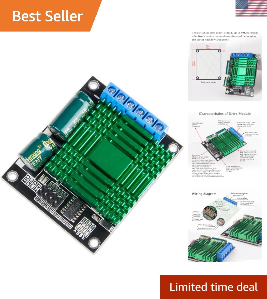1Pcs High-Performance 60A Dual Channel DC Motor Driver Module Features Heat D...