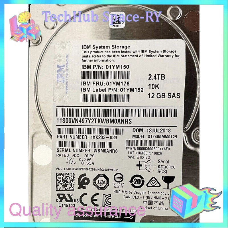 01YM176 01YM150 01YM152 2.4TB 12Gbs SAS 10K HDD IBM V7000 FS7200 Gen2 Gen3