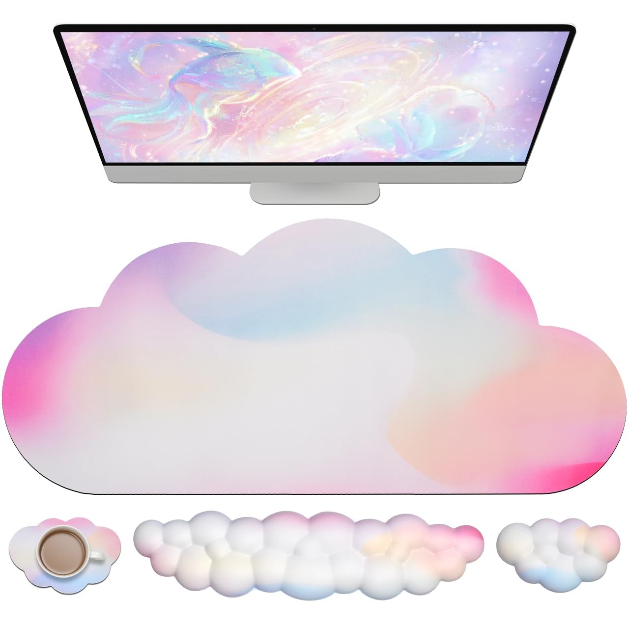 Best JIKIOU Ergonomic Keyboard Wrist Rest &Large Mouse Pad&Mouse & Cup Pad Cute