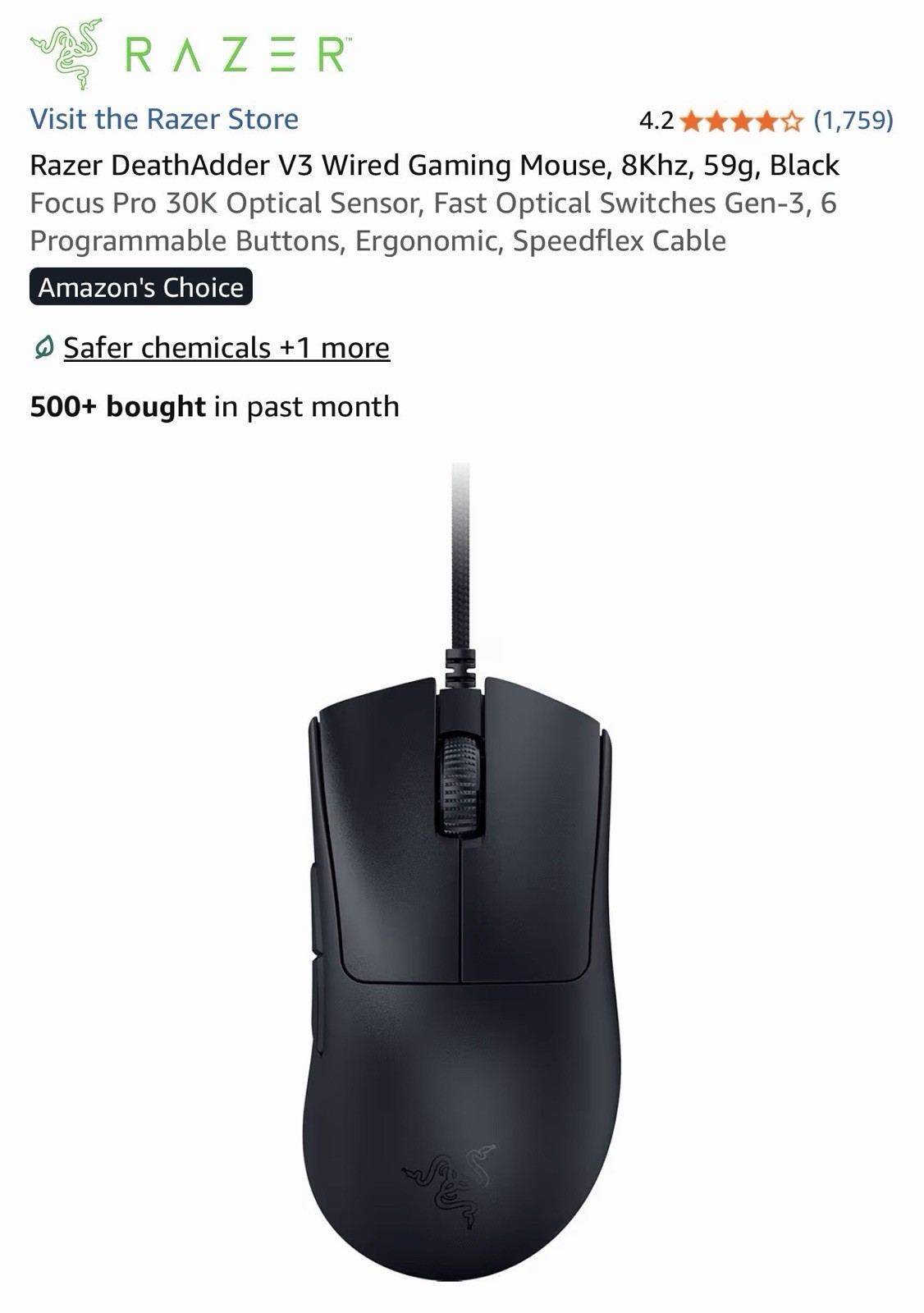Razer DeathAdder V3 Wired Gaming Mouse - RZ01-04640100-R3U1