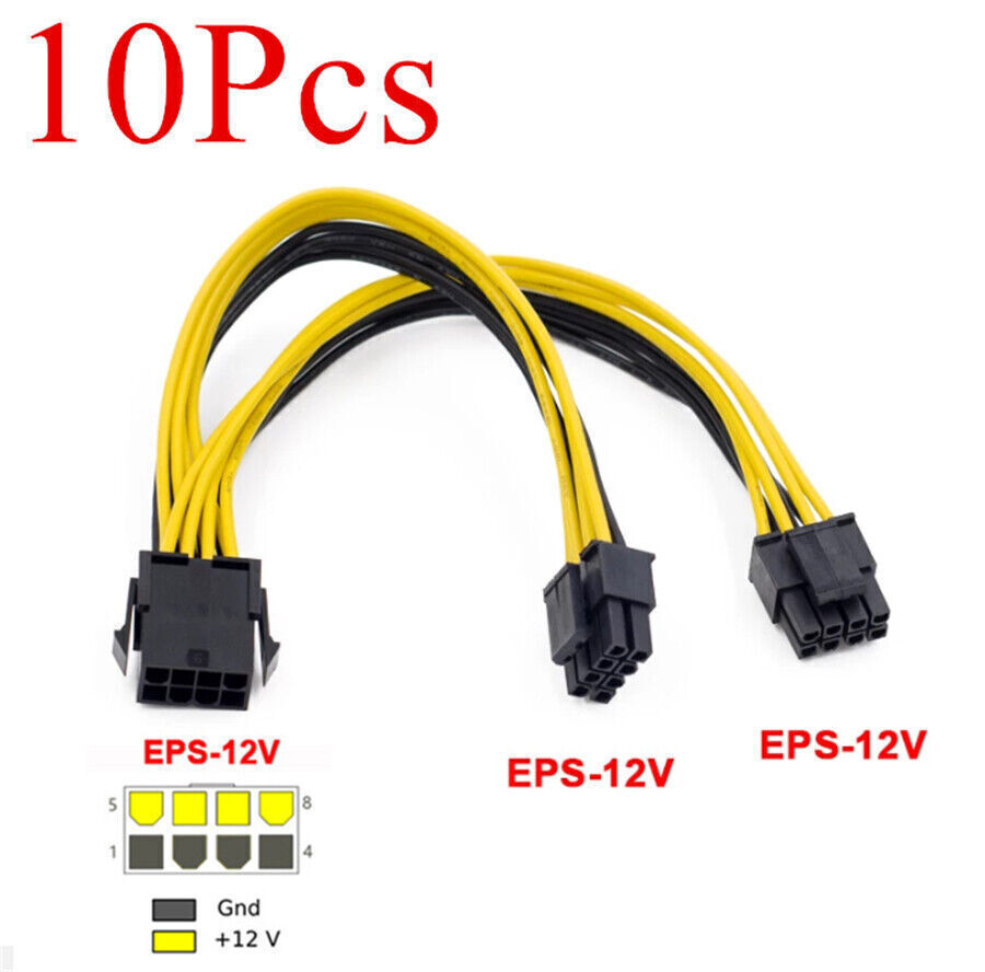 10Pcs 8 to Dual 8 Pin EPS 12V Motherboard Power Cable Sleeved Y-Splitter Adapter