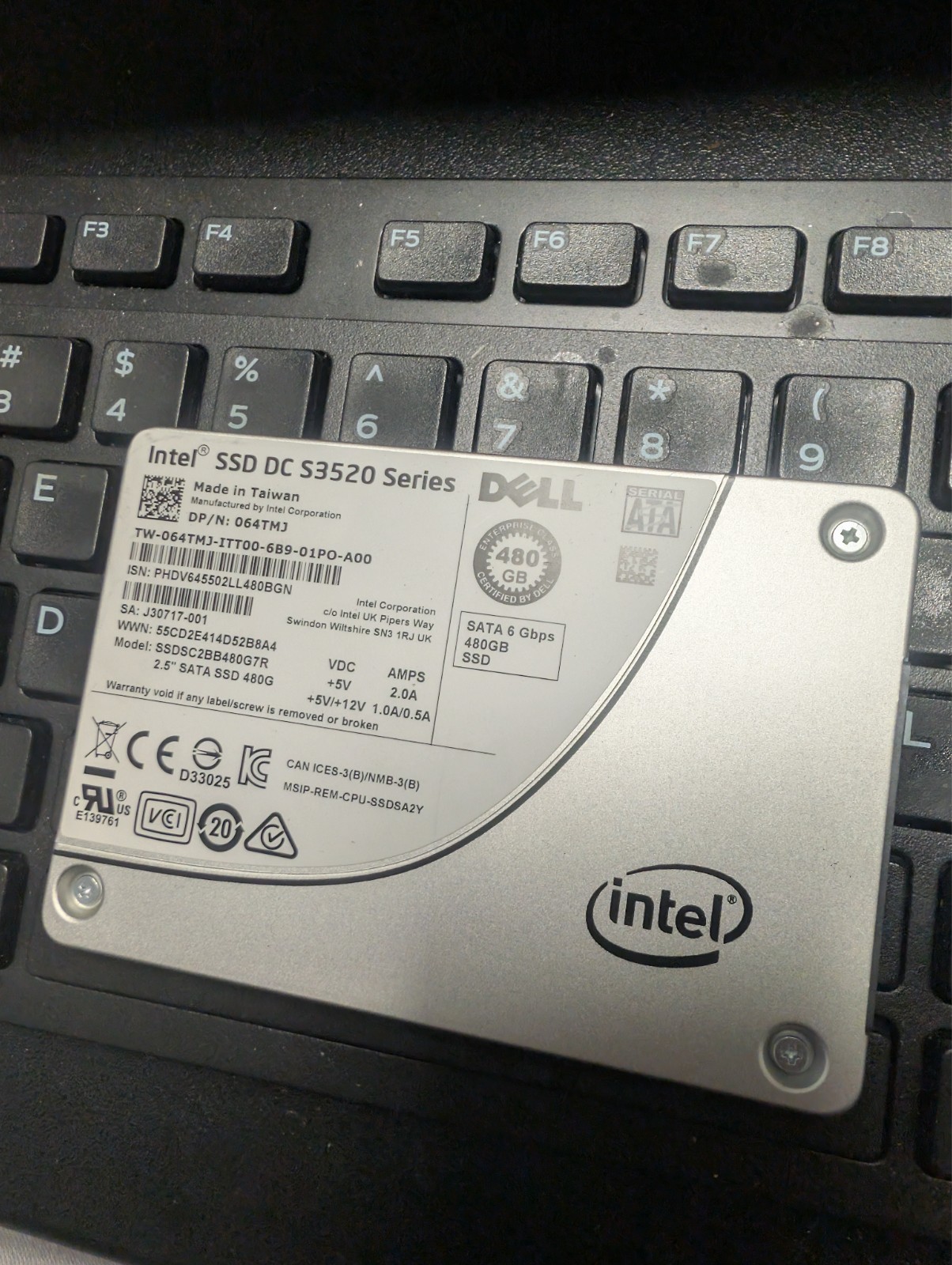 480 GB Intel SSD DC3520 Enterprise SATA 2.5 inch Dell Servers/Workstations