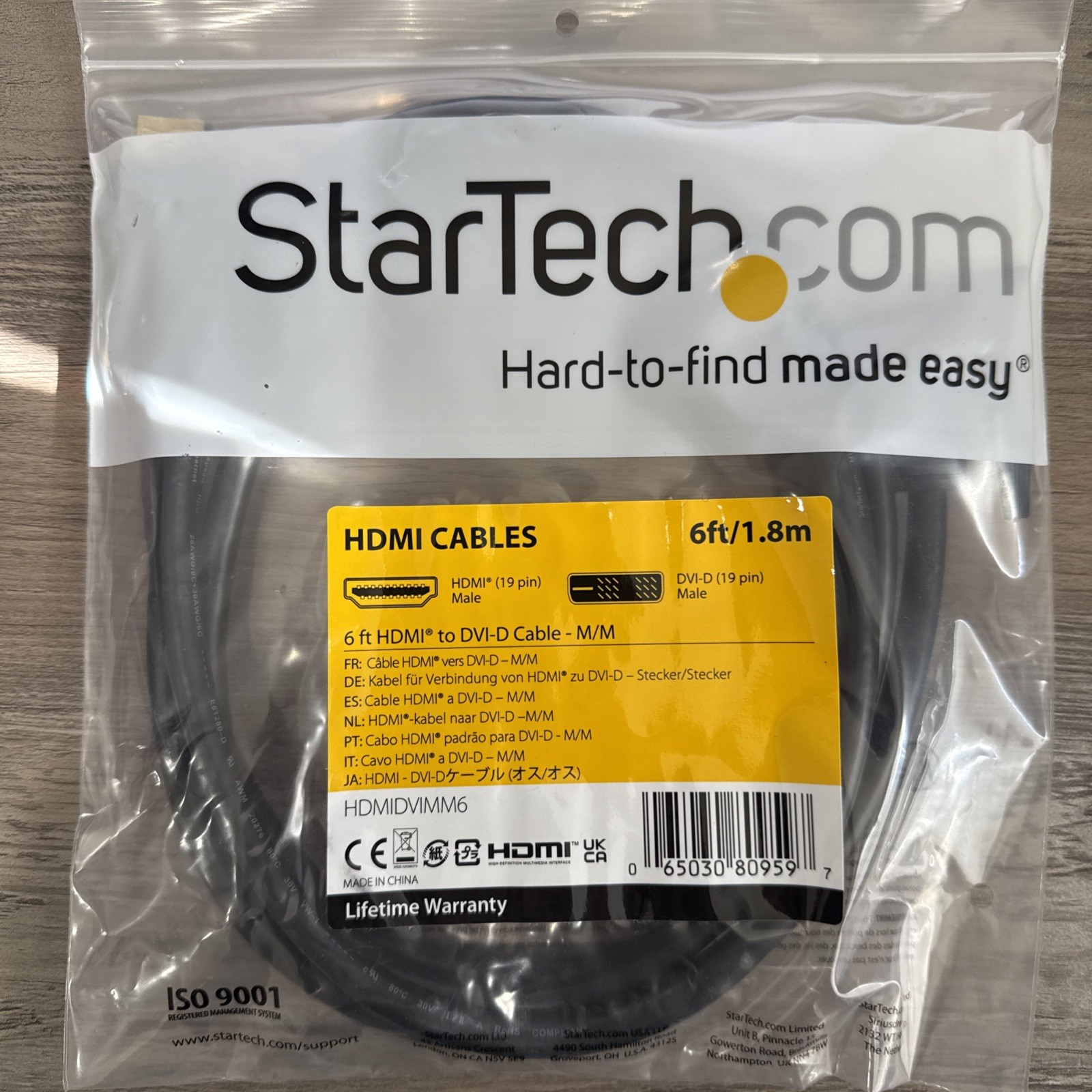Startech 6' HDMI to DVI Digital Video Cable - Black Male Male 19 Pin HDMIDVIMM6