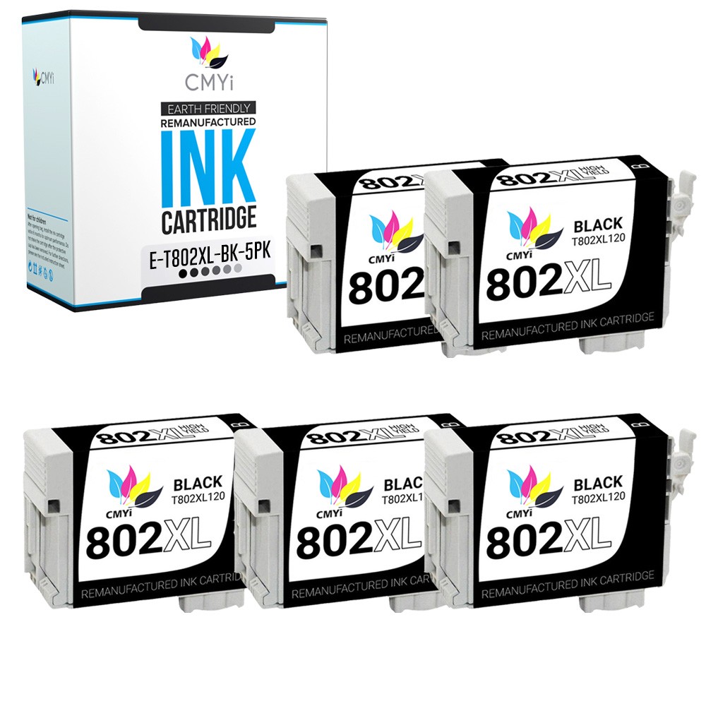 5-Pack CMYi Replacement Black 802XL Ink Cartridge for Epson WorkForce WF-4720