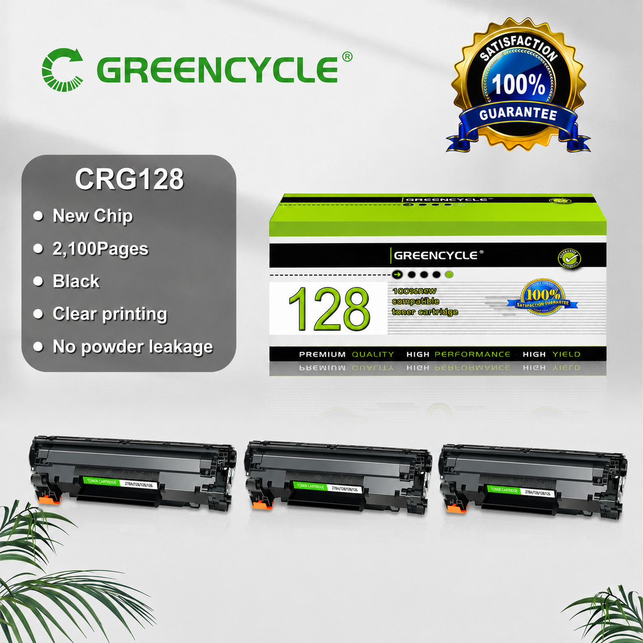 GREENCYCLE 3PK C128 128 Toner For Canon ImageCLASS D530 MF4770N MF4570dw Printer
