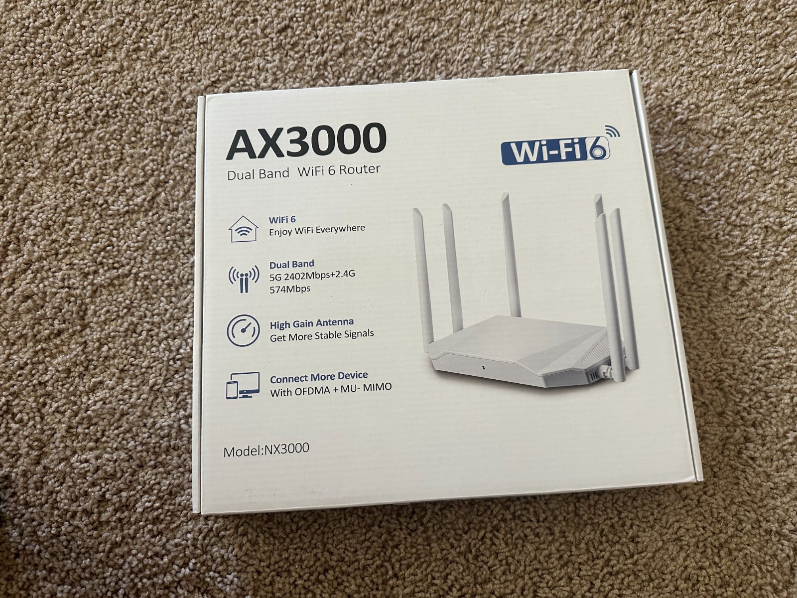 AX3000 dual band WIFI 6 route, high gain antenna, 5G 2402 Mbps + 2.4G 574 Mbps