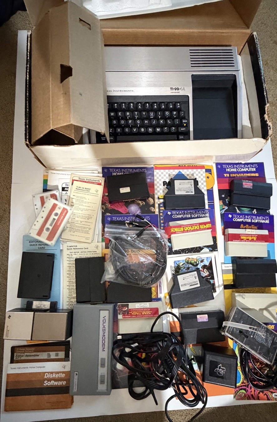 Vintage Texas Instruments Home Computer TI-99/4A w/ games & accessories Untested