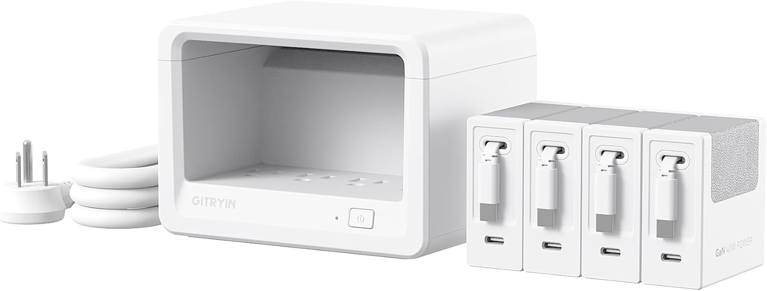 Gitryin 12-in-1 Desktop Charging Station with 4 Retractable Wall Chargers USB-C
