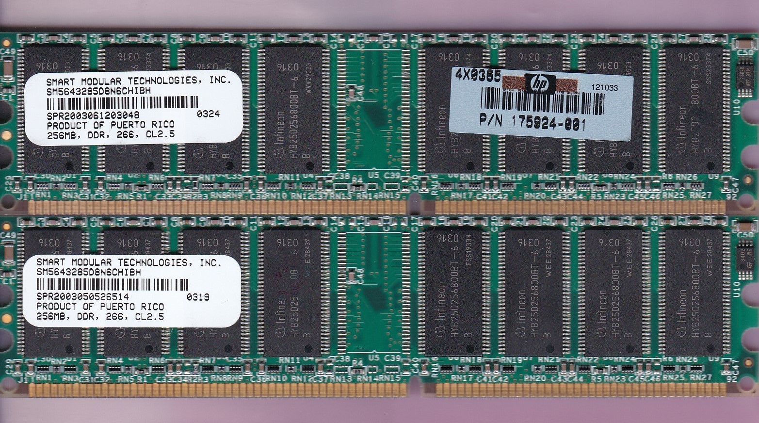 512MB 2x256MB DDR-266 SMART MODULAR SM5643285D8N6CHIBH HP 175924-001 PC2100 KIT