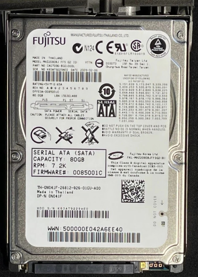 N041F DELL FUJITSU SATA 9.5mm 80GB 2.5in. 7200rpm MHZ2080BJ ~~
