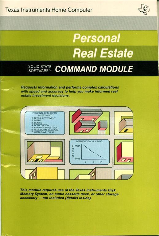 TI-99/4A PERSONAL REAL ESTATE TESTED CARTRIDGE & MINT MANUAL