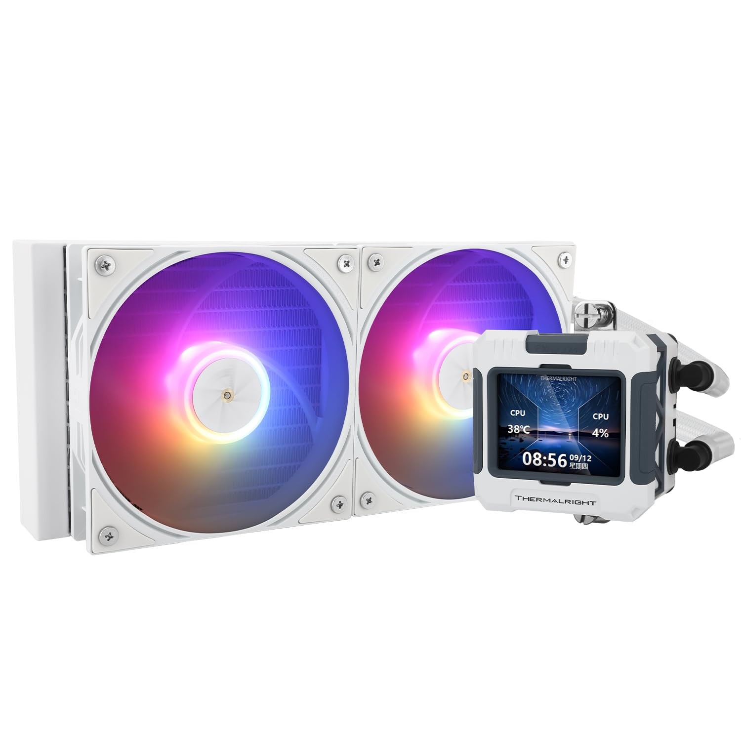 FW 240 - White ARGB Water Cooling with 2 PWM Fans, IPS LCD Screen