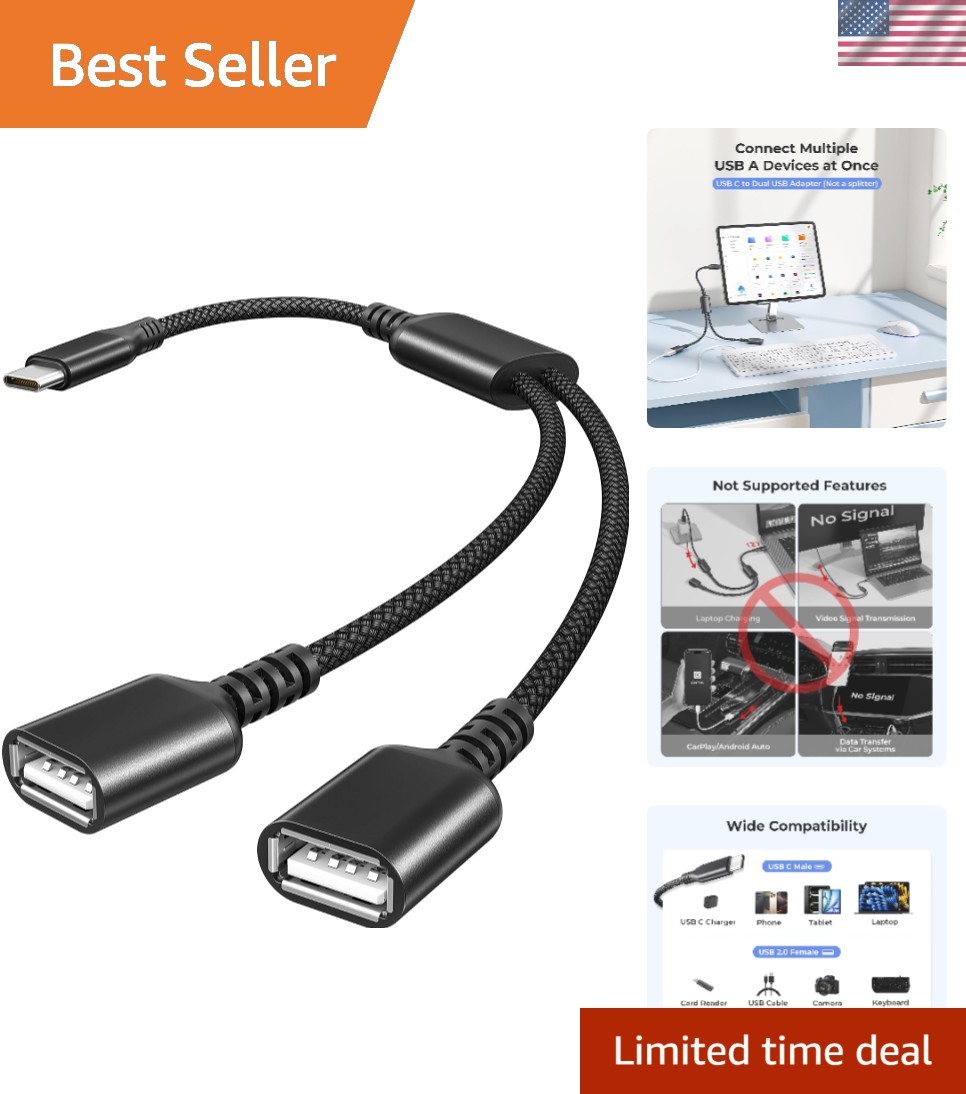 3.3FT USB C to Dual USB Adapter - Connect & Charge Multiple Devices Effortlessly