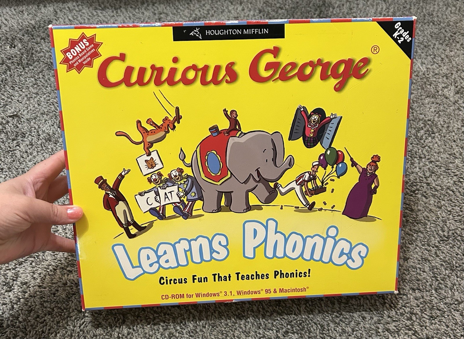 New Vintage Curious George Learns Phonics Board/PC Game, Houghton Mifflin, 1997