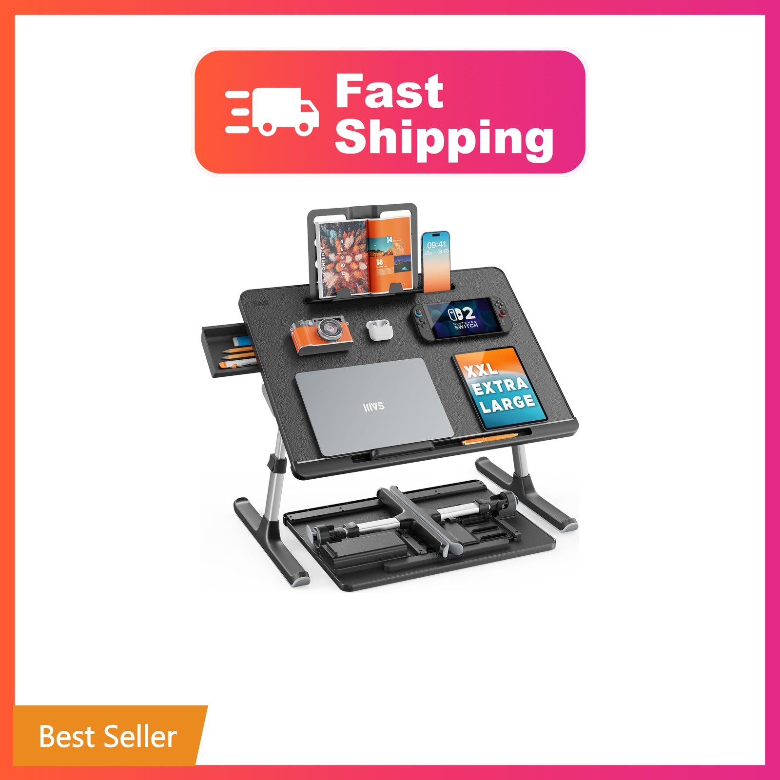 Laptop Lap Desk for Bed, SAIJI X-Large Adjustable Laptop Table | XXL-Extra La...