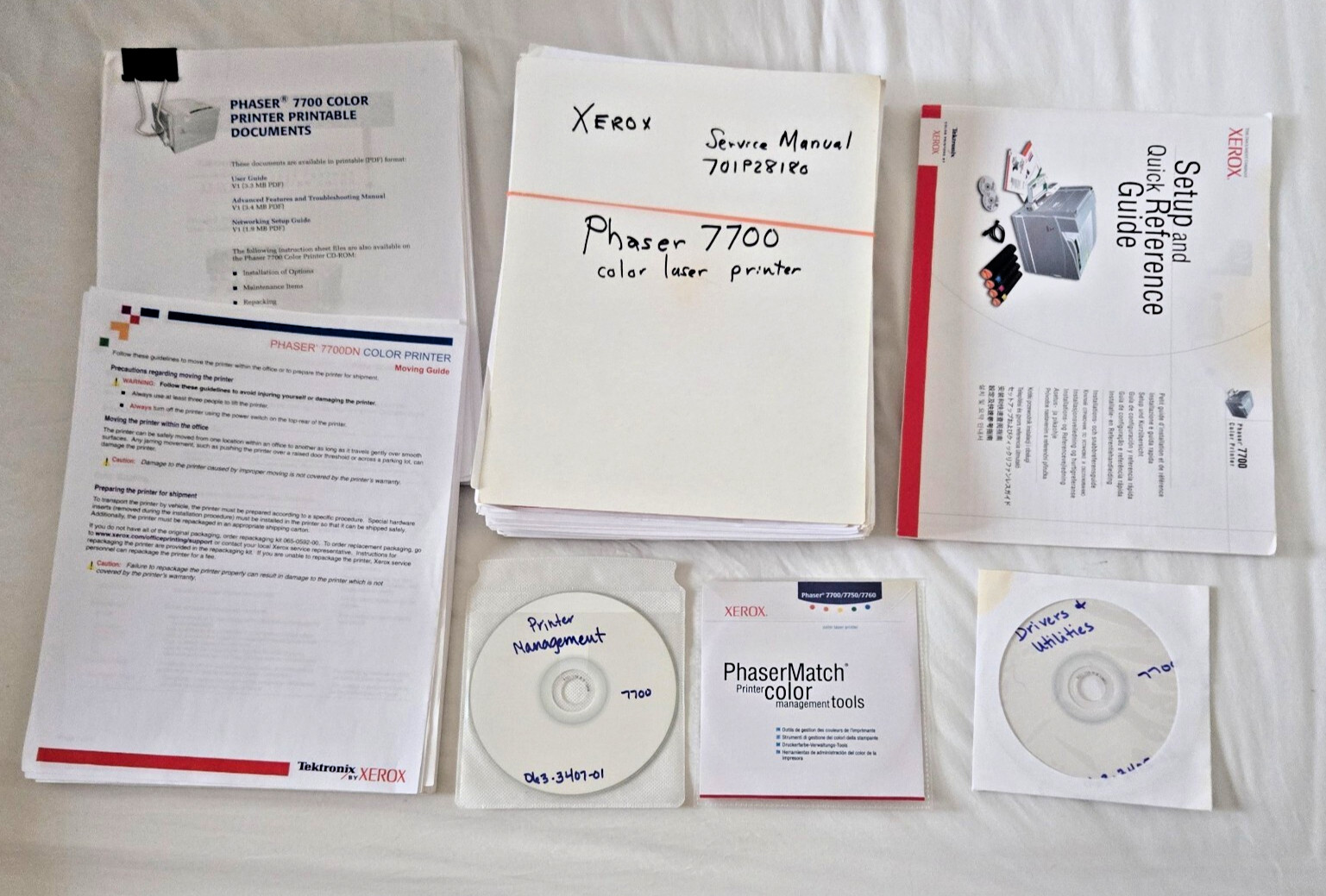 Xerox Phaser 7700 Printer Service Manual 273 pages, setup guide, driver disks