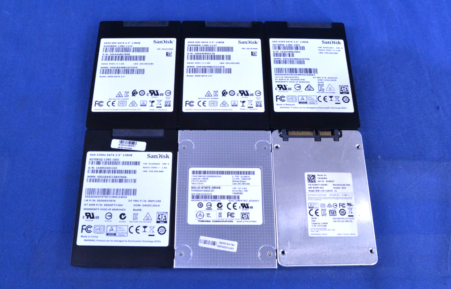 Lot of 6 Mixed SanDisk/ Toshiba/ Lite-On 128GB 2.5" SATA SSD (J090203)