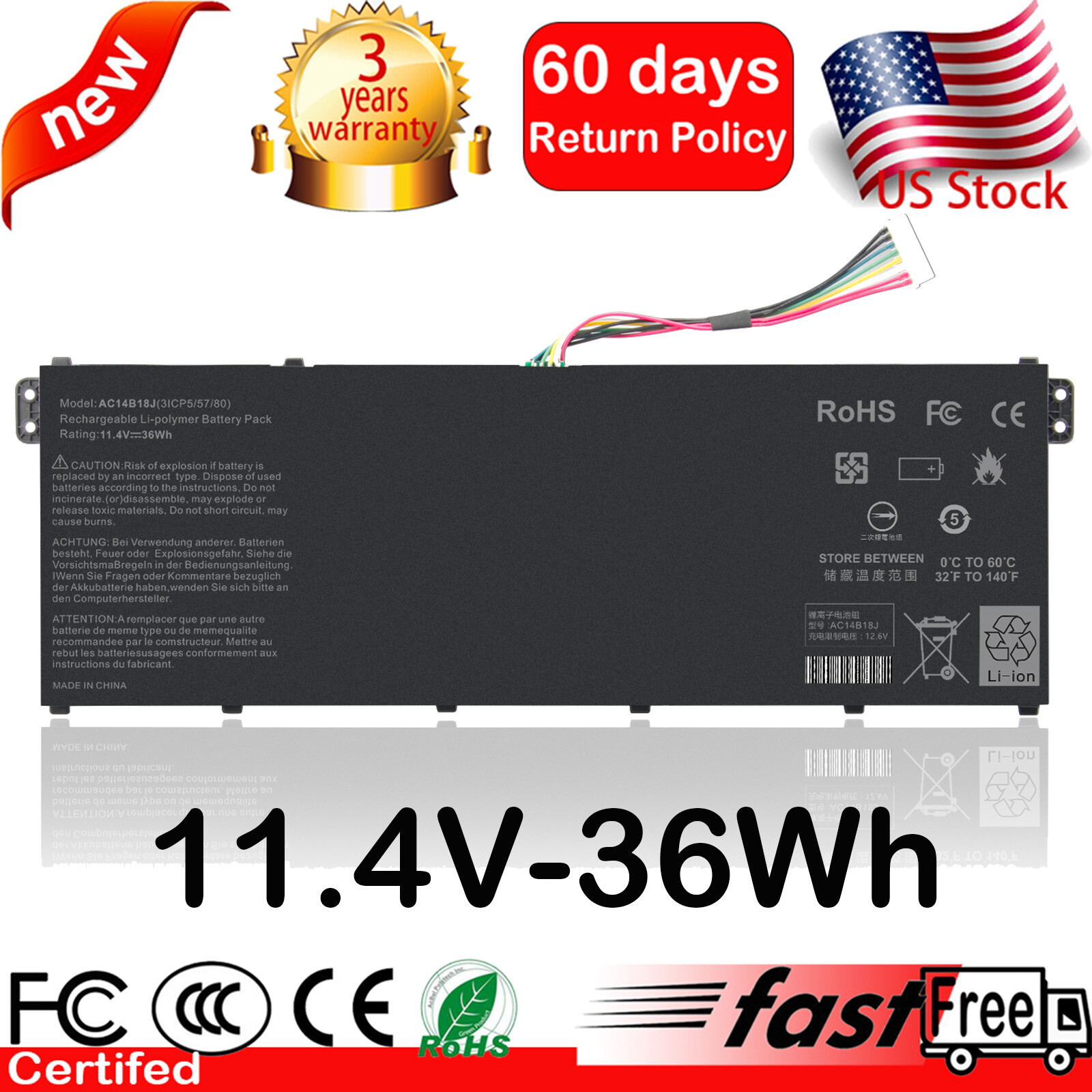 AC14B18J Battery for Acer 11 CB3-111 13 CB5-311 ES1-331 ES1-511 ES1-512 36Wh