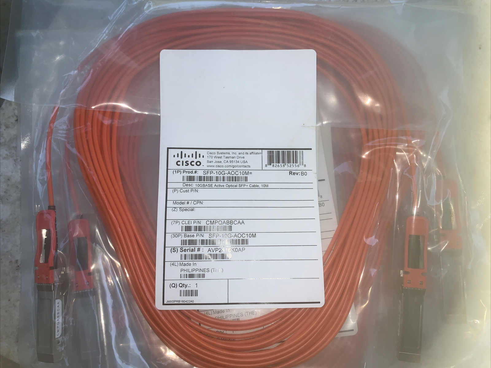 Cisco SFP-10G-AOC10M Active Optical 10GBase SFP+ Cable - 10M 10-2846-01