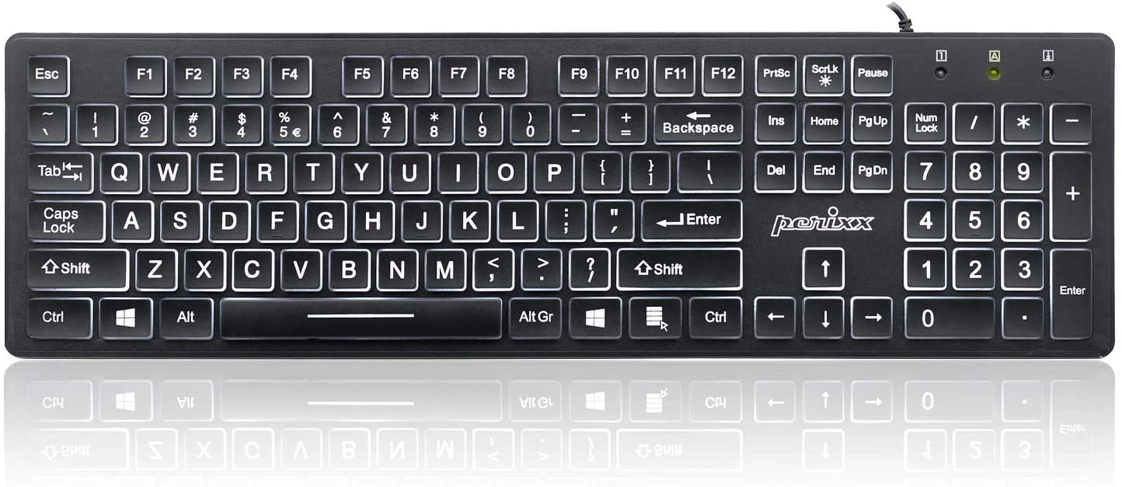 PERIBOARD-317 Wired Backlit USB Keyboard, Big Print Letter with White