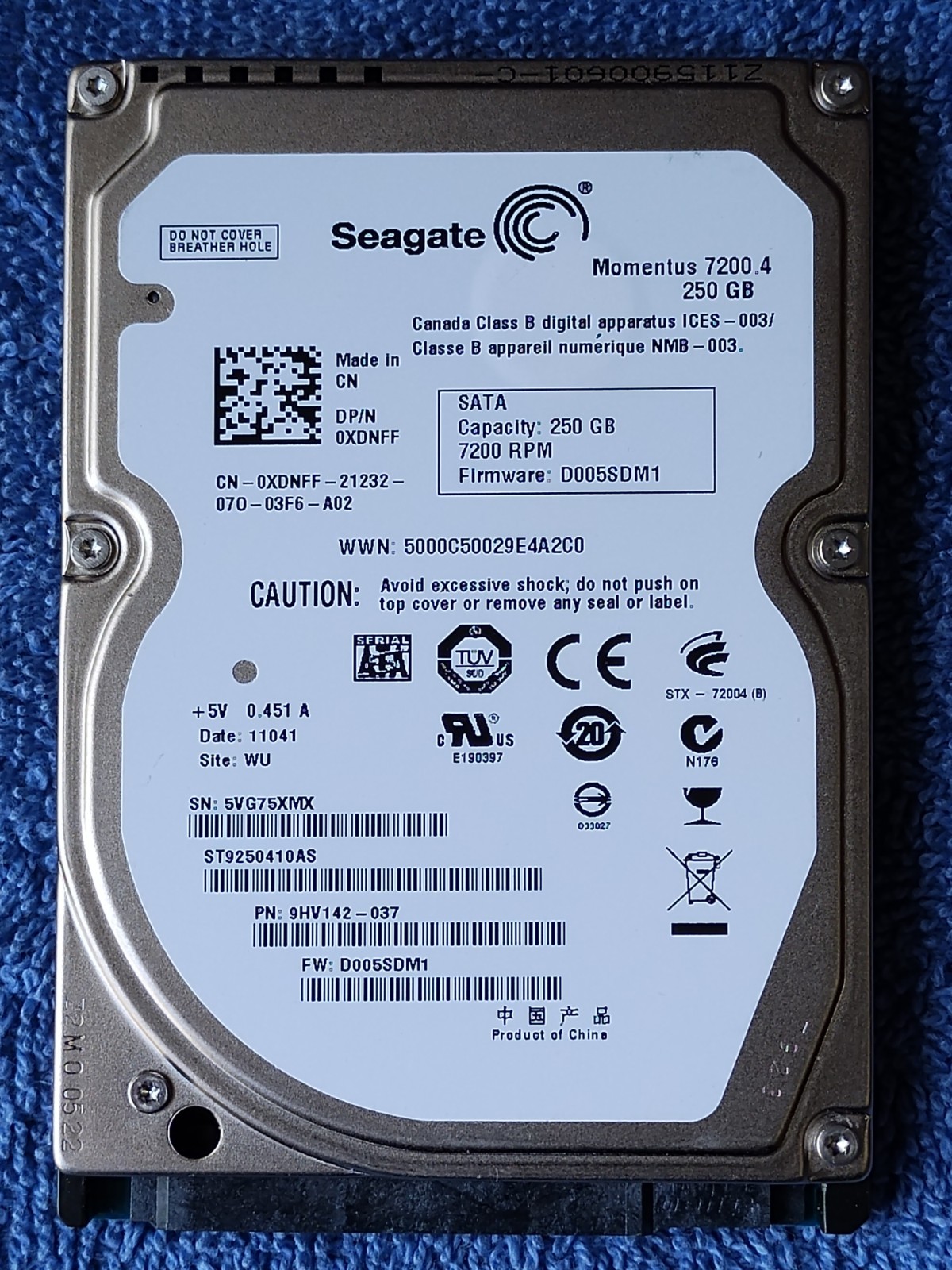Seagate Momentus 250GB 5400RPM SATA 2.5" Hard Drive [Model# ST9250410AS]