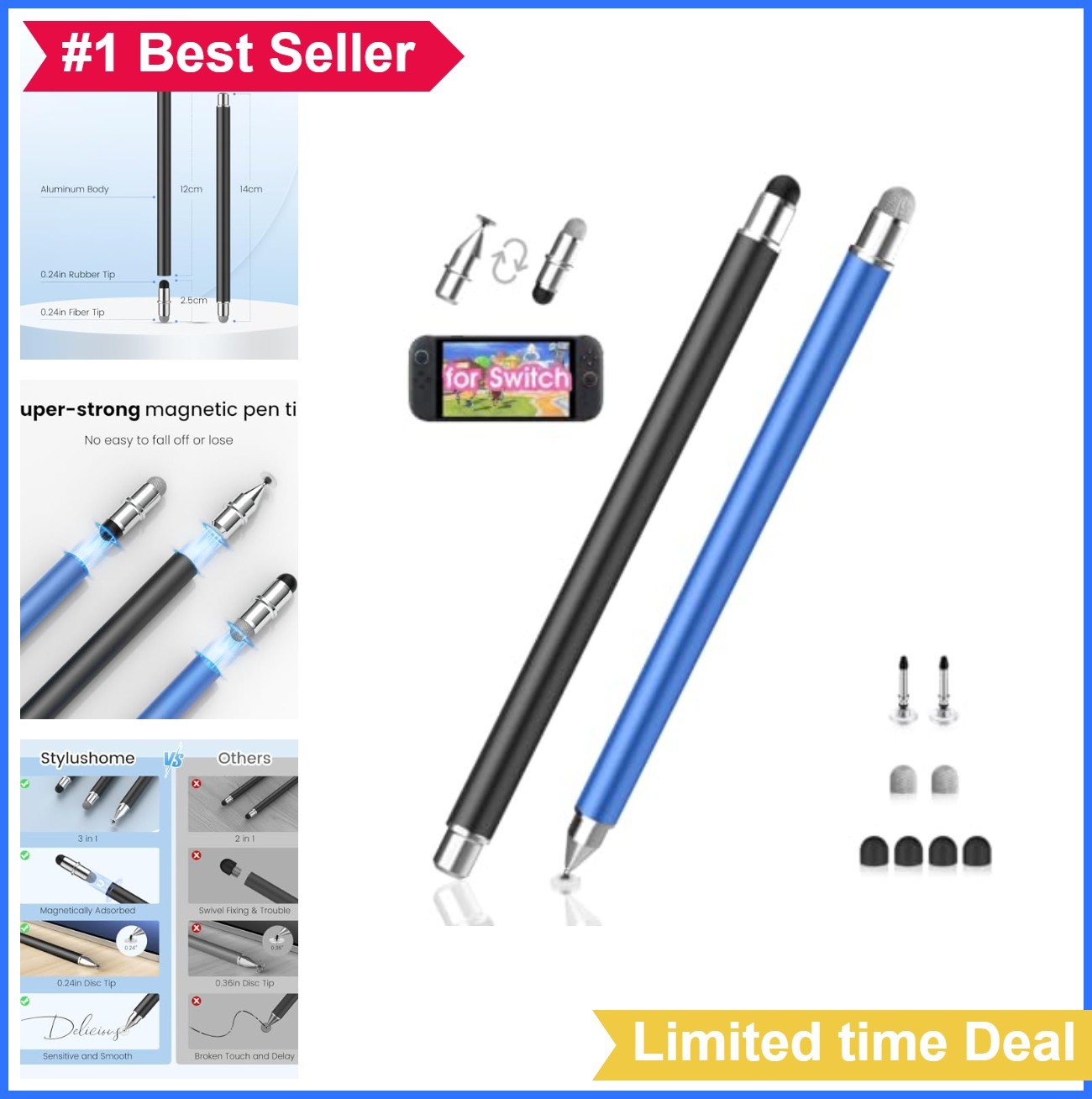 Universal Stylus Pen 2 Pack Magnetic Disc Fiber Rubber Tips for iPad iPhone