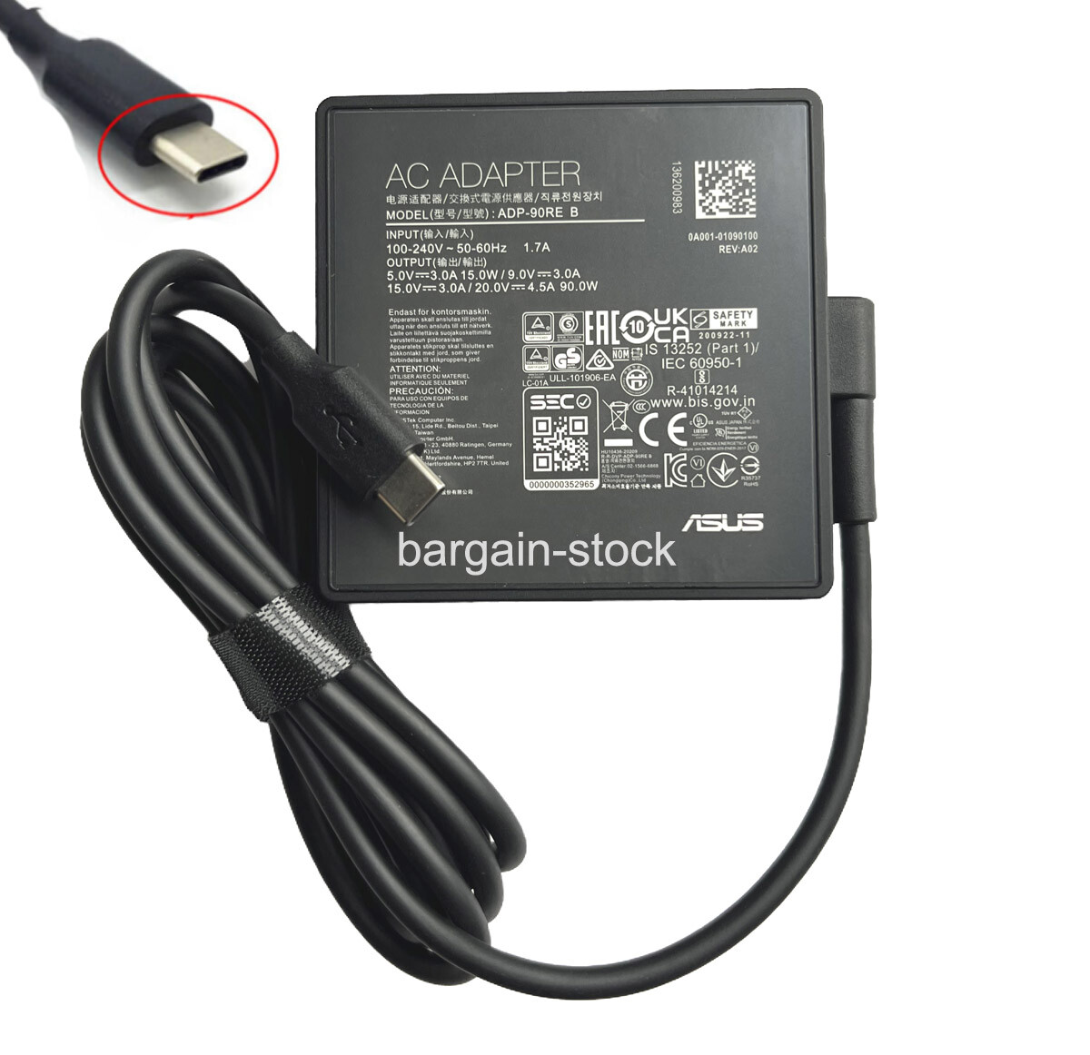90W Type-C AC Adapter Charger For ASUS Vivobook S 15 S5507QAD-PS96 20V 4.5A 90W