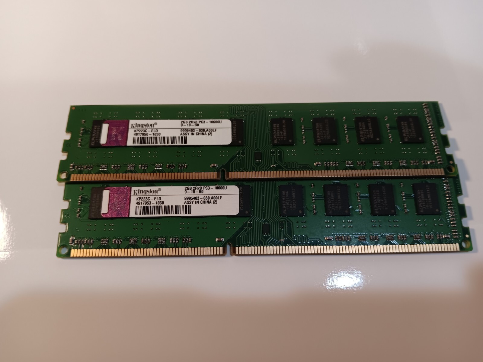 2 Sticks Of Kingston 2GB 2Rx8 PC3-10600U DDR3 RAM