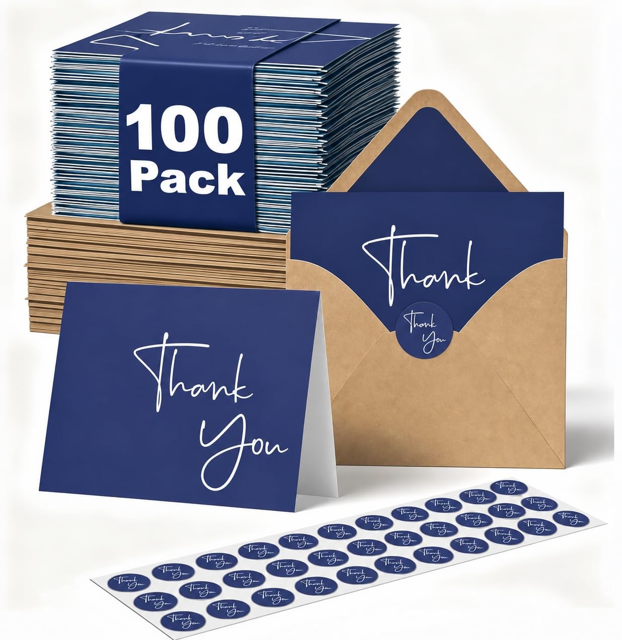 Thank You Cards 100 Pack 4x6 inch Blank Envelopes Stickers Navy Blue XXINMOH