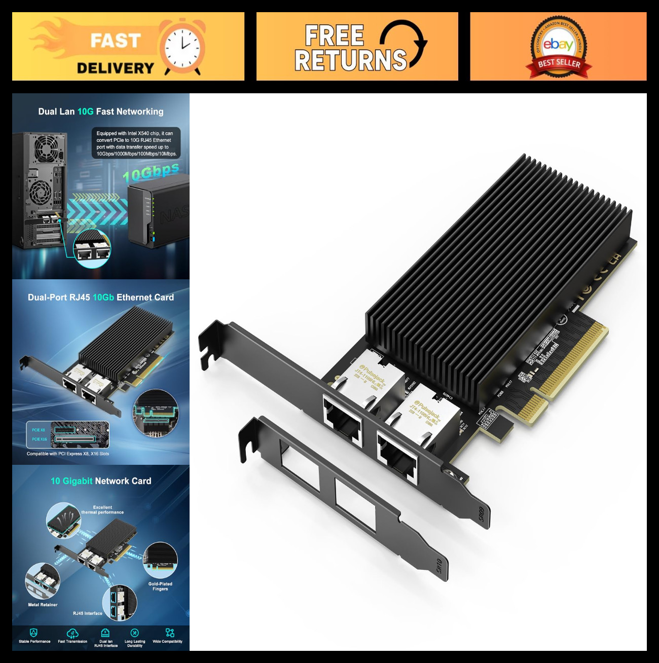 10G Dual RJ45 PCI-E Network Card, 10Gb Ethernet Adapter, X540 Controller, Window