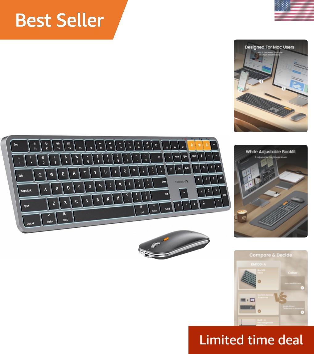 KM100-A Space Gray Backlit Keyboard & Mouse for Mac - Enhanced Typing Experience