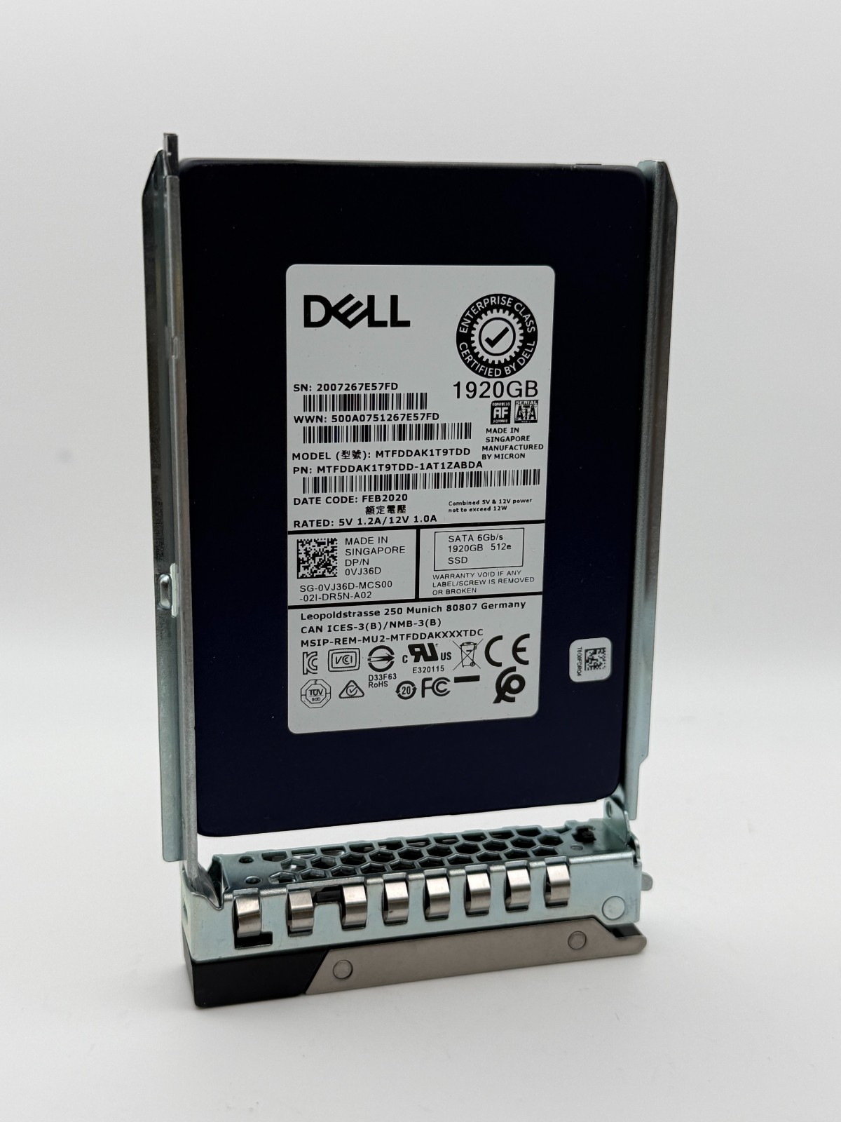 Dell VJ36D 1.92TB Read Intensive 2.5" SATA SSD MTFDDAK1T9TDD