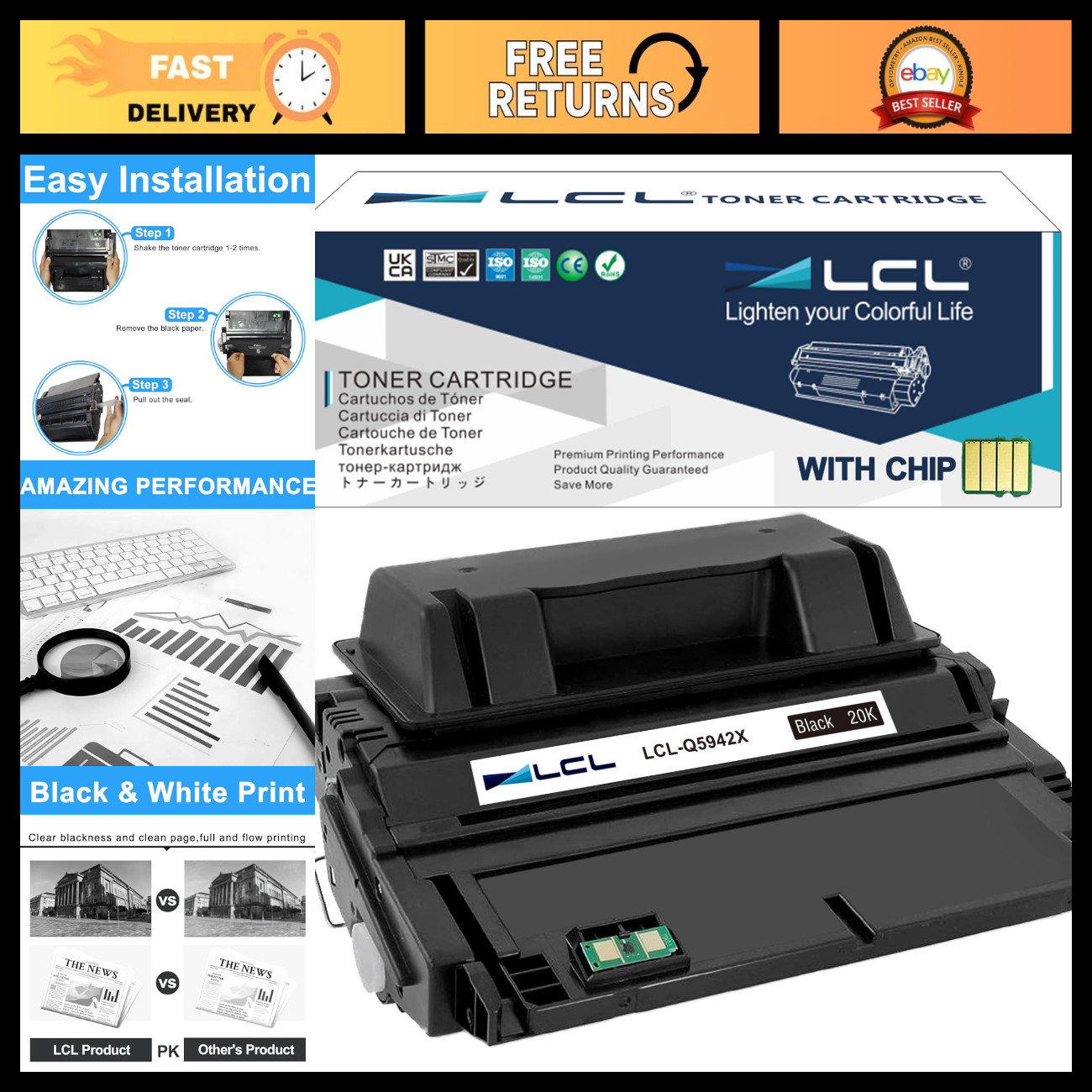 High-Yield Black Toner Cartridge Replacement for HP LaserJet 4250 4350 - 1-Pack