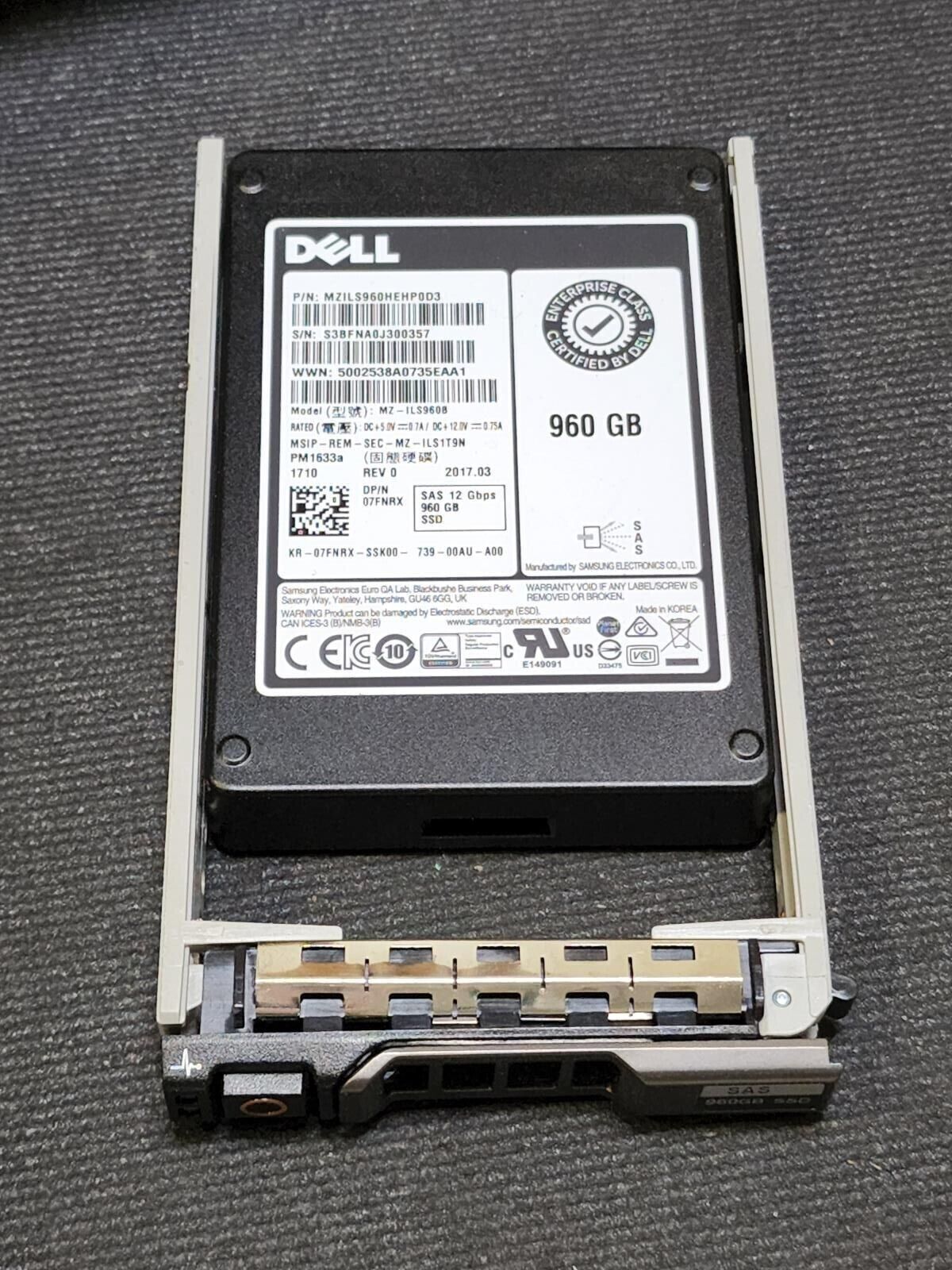 7FNRX Dell 960GB SAS 12Gbps Read Intensive ENT 2.5'' SSD PM1633a MZ-ILS960B