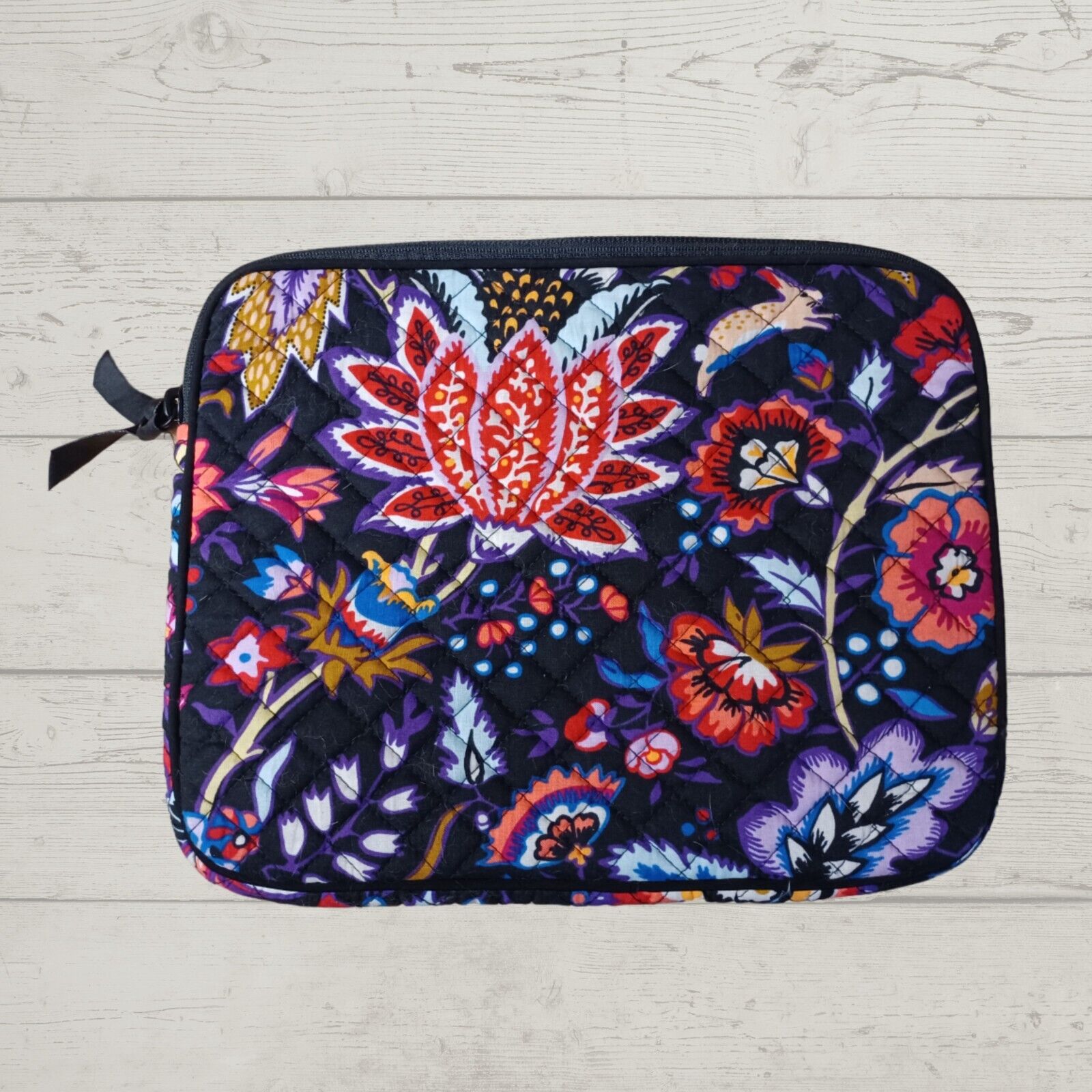 Vera Bradley Retired Foxwood Black Floral Pattern Zippered Tablet Case Carry Bag