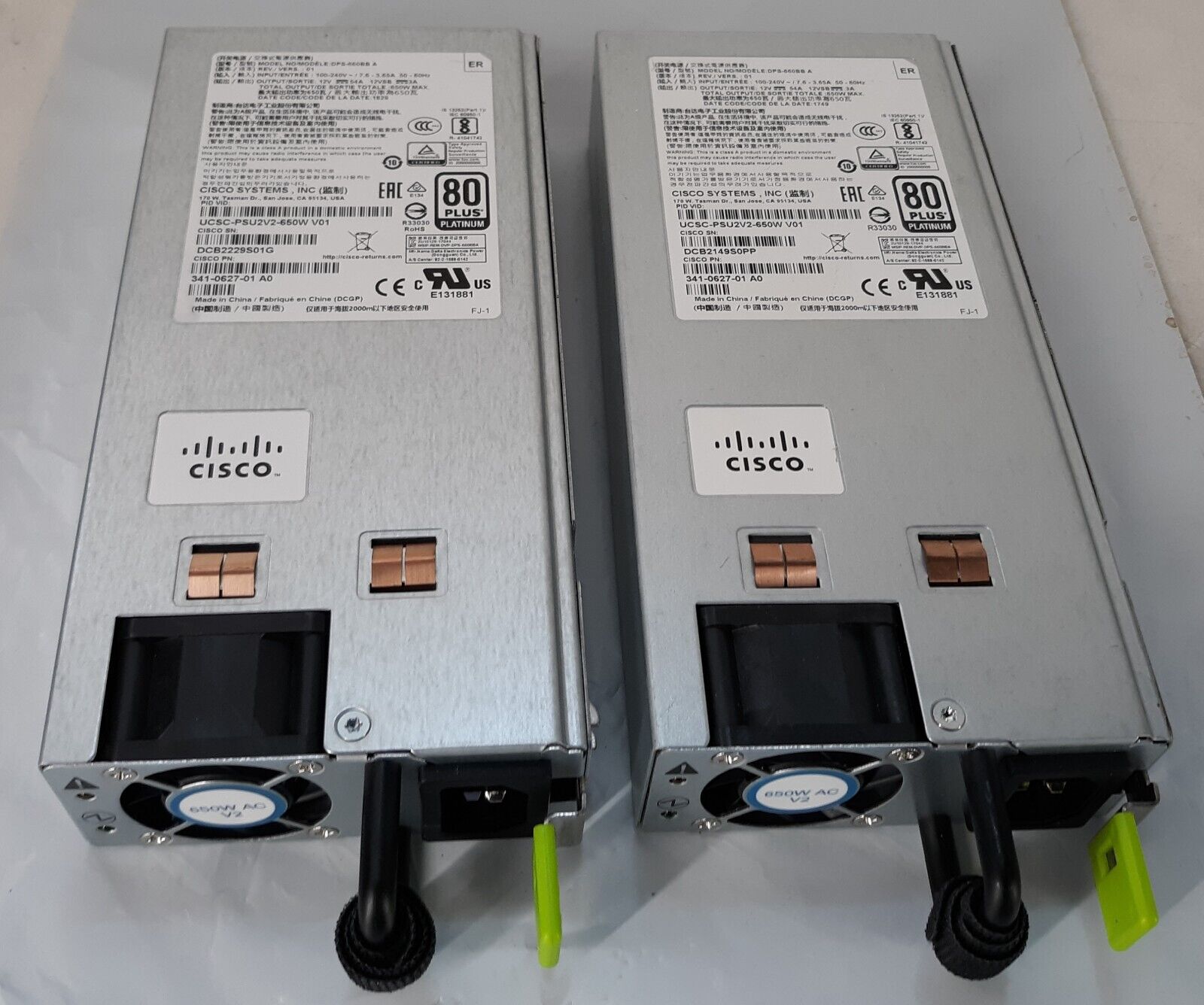 Pair of Cisco UCSC-PSU-650w V02 650W PS-2651-1-LF Power Supply